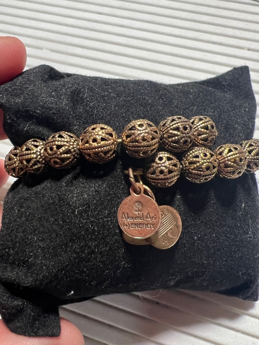 Alex and Ani Antique Gold Filigree Bead Bracelet